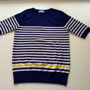 Club Monaco Striped Blue Wool Short Sleeve Sweater